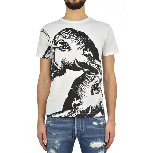 T-shirt Bianca Men`s Cotton Graphic Print Mod.MV0MG08F3MH0BO , male, Sizes: S - Valentino - Modalova