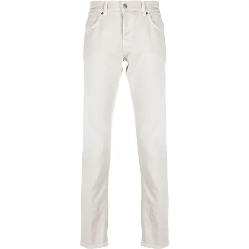 Cream Cotton Hemp Trousers Five Pockets , male, Sizes: W30 - Dondup - Modalova