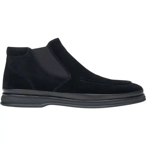 Herren Schwarze Slip-On Chelsea Stiefel aus echtem Velours , Herren, Größe: 45 EU - Estro - Modalova