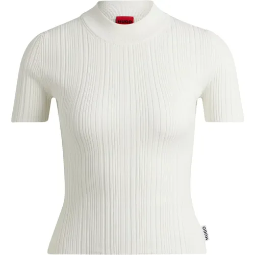 Ribbed Stand Collar Short Sleeve Sweater , female, Sizes: M, XL, L, S - Hugo Boss - Modalova