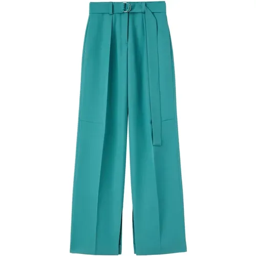 Turquoise Wool High-Waisted Trousers , female, Sizes: XS, S - Jil Sander - Modalova