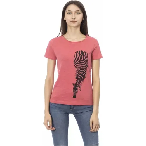 Elegantes Rosa Rundhals T-Shirt , Damen, Größe: S - Trussardi - Modalova