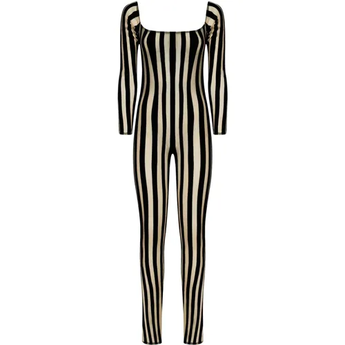 Black Striped Tulle and Velvet Dress , female, Sizes: M - Laquan Smith - Modalova