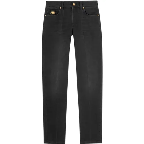 Schwarze Stretch-Baumwoll Slim Fit Jeans , Herren, Größe: W30 - Versace - Modalova