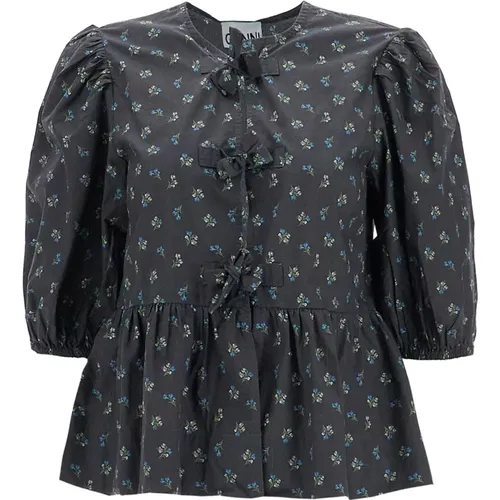 Blumenmuster Peplum Bluse , Damen, Größe: S - Ganni - Modalova