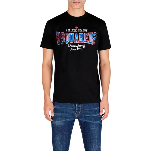 Champions Schwarzes T-Shirt , Herren, Größe: L - Dsquared2 - Modalova