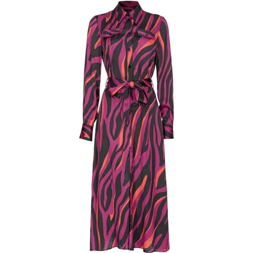 Psychedelic Zebra Print Maxi Shirt Dress , female, Sizes: XS - pinko - Modalova