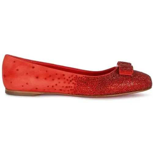 Kristallverzierte Lederballerinas , Damen, Größe: 36 1/2 EU - Salvatore Ferragamo - Modalova