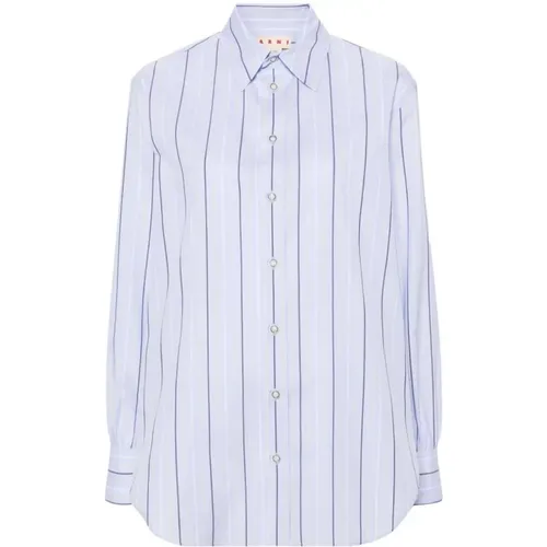 Striped straight-collar cotton shirt , female, Sizes: S - Marni - Modalova