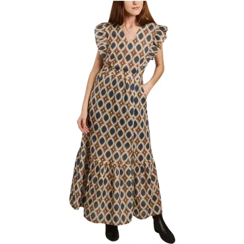 Ethnic Print V-Neck Dress , female, Sizes: XS, XL - La Petite Française - Modalova