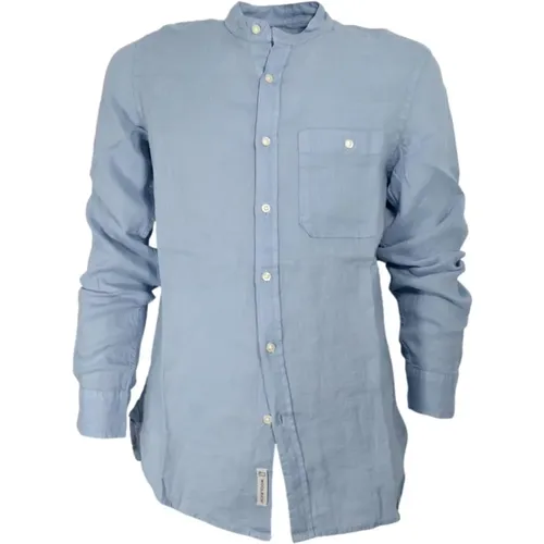 Band Collar Linen Shirt Indigo , male, Sizes: XL, S, M, L - Woolrich - Modalova
