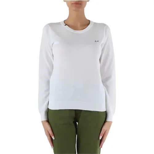 Cotton embroidered crewneck long sleeve shirt , female, Sizes: M, L, S - Sun68 - Modalova