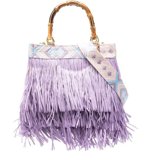 Lilac Fringe Embroidered Handbag , female, Sizes: ONE SIZE - La Milanesa - Modalova