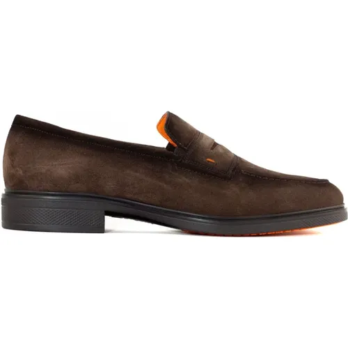 Braune Leder Slip-On Mokassin Schuhe , Herren, Größe: 43 EU - Santoni - Modalova