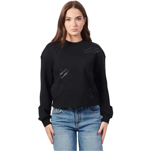 Schwarzer Rundhalsausschnitt Pullover Kurzer Schnitt Logo , Damen, Größe: L - Armani Exchange - Modalova