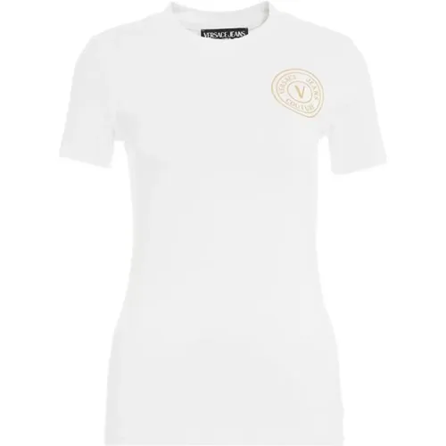 Weiße Crewneck T-Shirts und Polos mit Logo-Print , Damen, Größe: M - Versace Jeans Couture - Modalova
