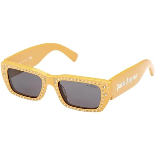 Gelbe Acetat Sonnenbrille mit Brillantini und Palm Angels , Damen, Größe: 53 MM - Moncler - Modalova