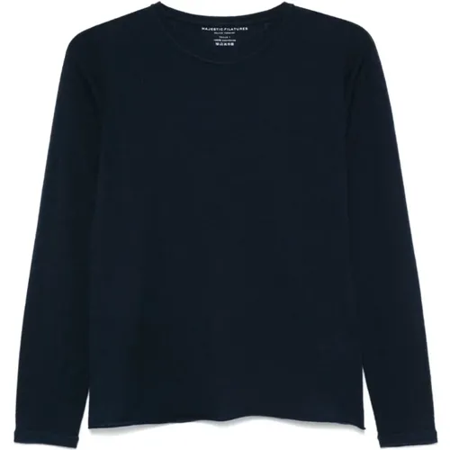 Navy Blauer Kaschmir-Strickpullover , Damen, Größe: S - majestic filatures - Modalova