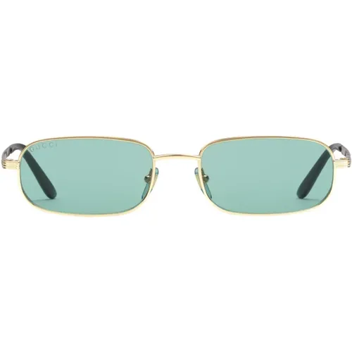 Oval Metal Frame Sunglasses with Green Lenses , unisex, Sizes: 57 MM - Gucci - Modalova