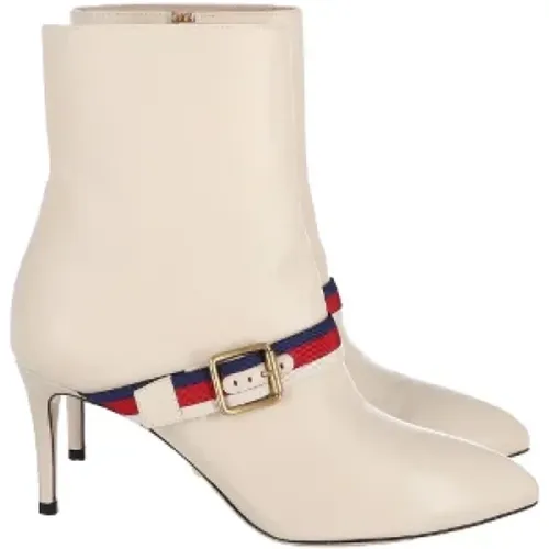 Sylvie Ankle Boot - Pre-owned Leather, Ecru , female, Sizes: 5 UK - Gucci Vintage - Modalova