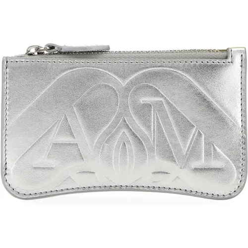 Silver Leather Card Holder , female, Sizes: ONE SIZE - alexander mcqueen - Modalova