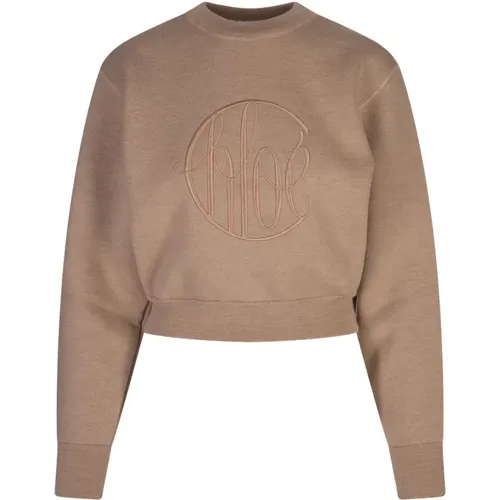 Brauner Pullover mit Besticktem Logo - Chloé - Modalova