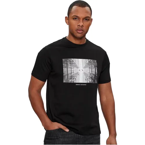 Schwarzes Logo-Print-Baumwoll-T-Shirt , Herren, Größe: L - Armani Exchange - Modalova