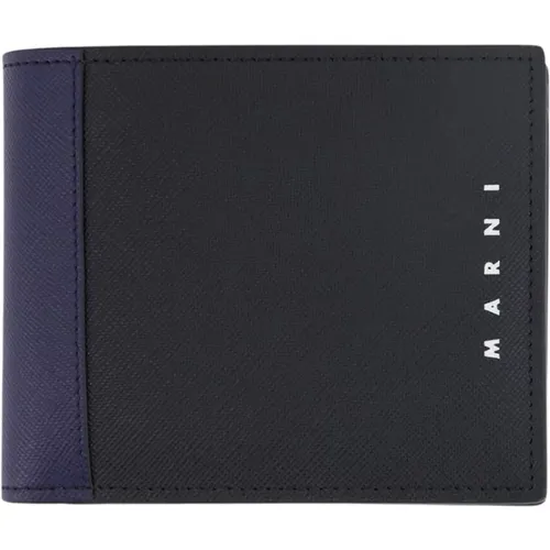 Bi-Texture Leather Bi-Fold Wallet , male, Sizes: ONE SIZE - Marni - Modalova