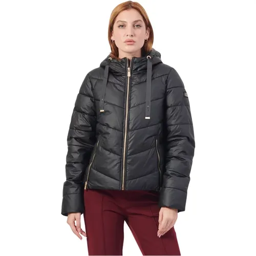 Schwarze Steppjacke mit Kapuze , Damen, Größe: L - YES ZEE - Modalova