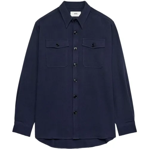 Blaue Overshirt , Herren, Größe: L - Ami Paris - Modalova