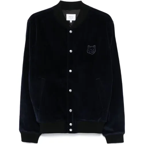 Navy Corduroy Baseball Jacket , male, Sizes: L - Maison Kitsuné - Modalova