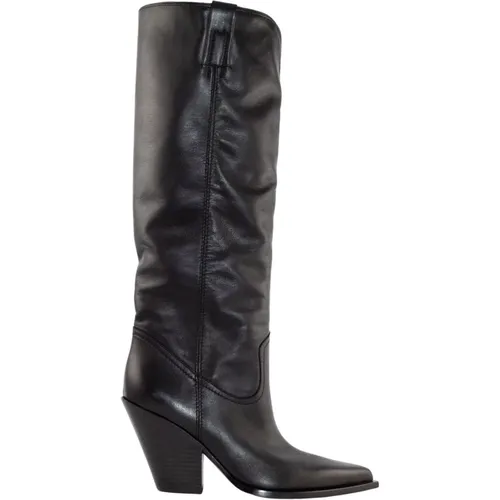 Leather Pointed Toe High Boots , female, Sizes: 4 UK, 6 UK, 5 UK, 7 UK - Elena Iachi - Modalova