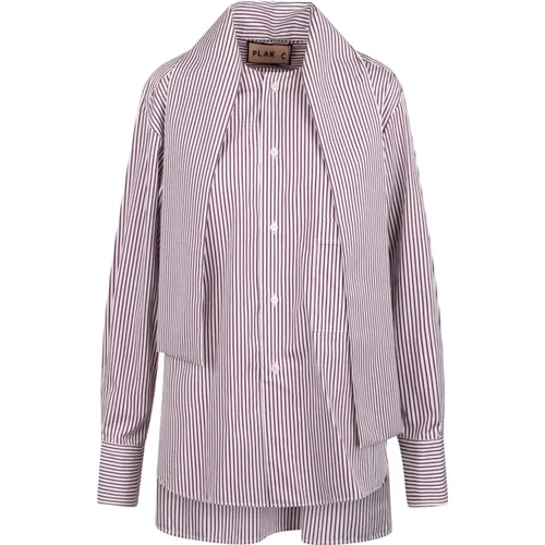 Striped Poplin Shirt with Pinstripe Pattern , female, Sizes: 2XS, XS - Plan C - Modalova