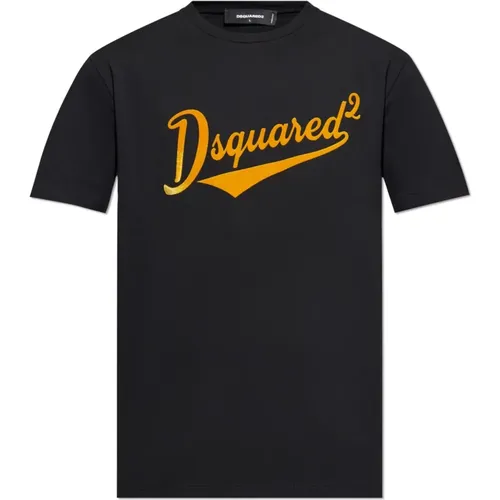 T-shirt with logo in velvet finish , male, Sizes: S, XL, 2XL, 3XL, M, L - Dsquared2 - Modalova