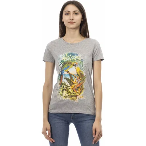 Casual T-Shirt mit kurzen Ärmeln und Rundhalsausschnitt , Damen, Größe: L - Trussardi - Modalova