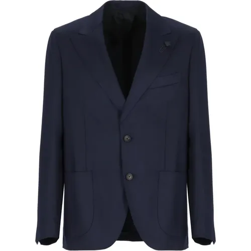 Blaue Wollmischung Peak Revers Jacke - Lardini - Modalova