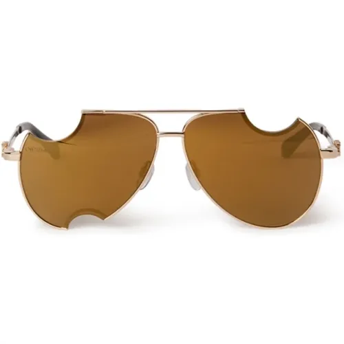 Braune Metall Sonnenbrille mit Gold Spiegelgläsern , Damen, Größe: 62 MM - Off White - Modalova