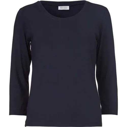 Marineblauer Basic-Top mit 3/4-Ärmeln , Damen, Größe: L - Masai - Modalova