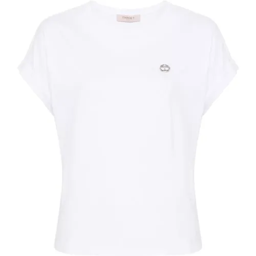 Crystal Embellished Boat Neck T-shirts and Polos , female, Sizes: L, XL - Twinset - Modalova