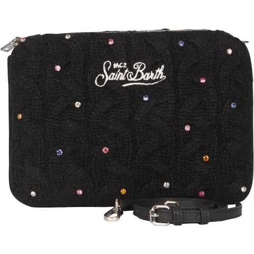 Schwarze Tweed Parisienne Clutch Tasche - MC2 Saint Barth - Modalova