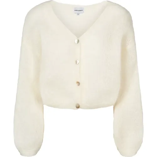 Weißer Cropped Cardigan Mohair Knopfverschluss , Damen, Größe: L - American Dreams - Modalova