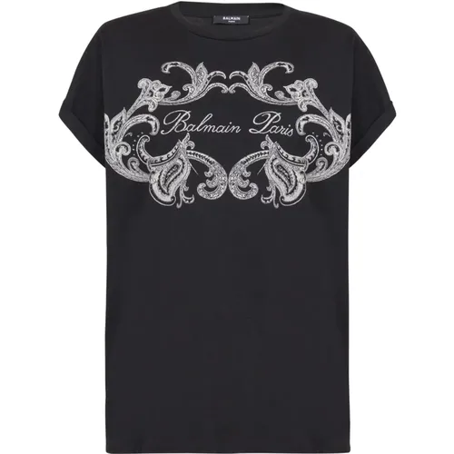 Signature paisley T-shirt , female, Sizes: S - Balmain - Modalova