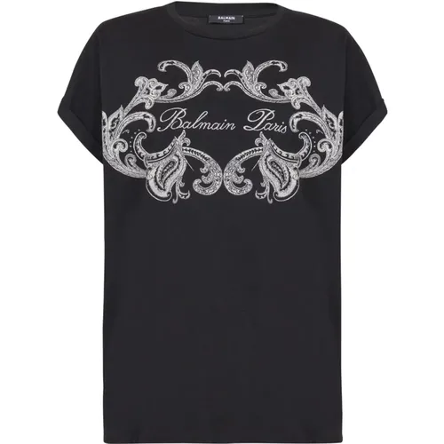 Signature paisley T-shirt , female, Sizes: XS - Balmain - Modalova