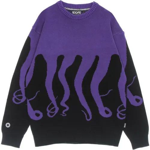 Schwarzer Crewneck Pullover Oktopus Stickerei , Herren, Größe: M - Octopus - Modalova