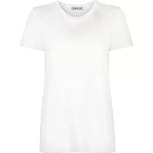 Weiße Baumwoll-T-Shirt mit Logopatch , Damen, Größe: M - Moncler - Modalova