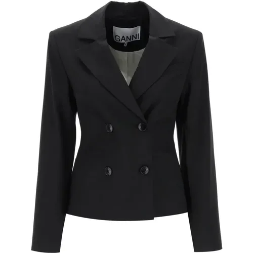 Double Breasted Jacket with Flared Sleeves , female, Sizes: L, M - Ganni - Modalova