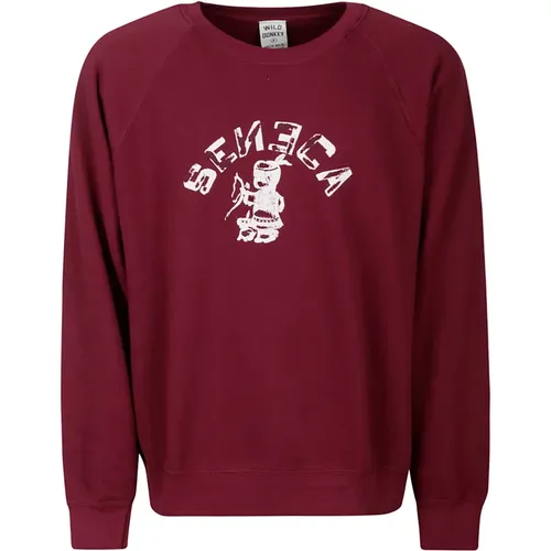 Burgundy Cotton Sweatshirt with White Print , male, Sizes: L, M - Wild Donkey - Modalova