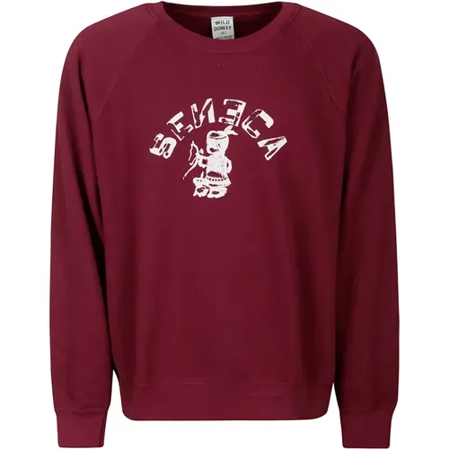Burgundy Cotton Sweatshirt with White Print , male, Sizes: L, M, S, XL - Wild Donkey - Modalova