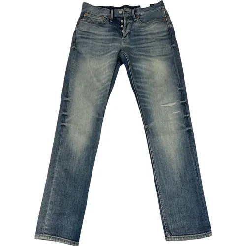 Slim Fit Jeans in Mittelblau mit Knopfleiste - Denham - Modalova