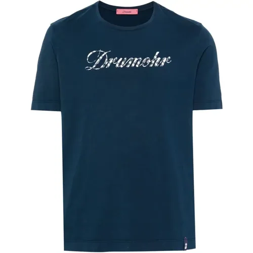 Blau Bedrucktes T-Shirt , Herren, Größe: M - Drumohr - Modalova
